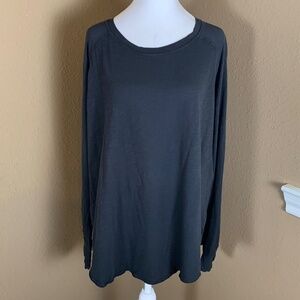 Zella Relaxed Washed Long Sleeve Slub Tee Black Size L Thumbholes